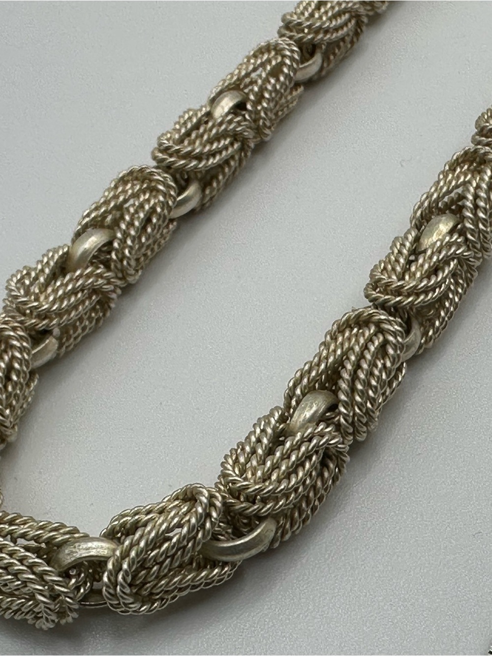 Vintage Silver Tone Rope Knot Jewelry Set Necklace Bracelet Earrings Marked - Picture 7 of 12